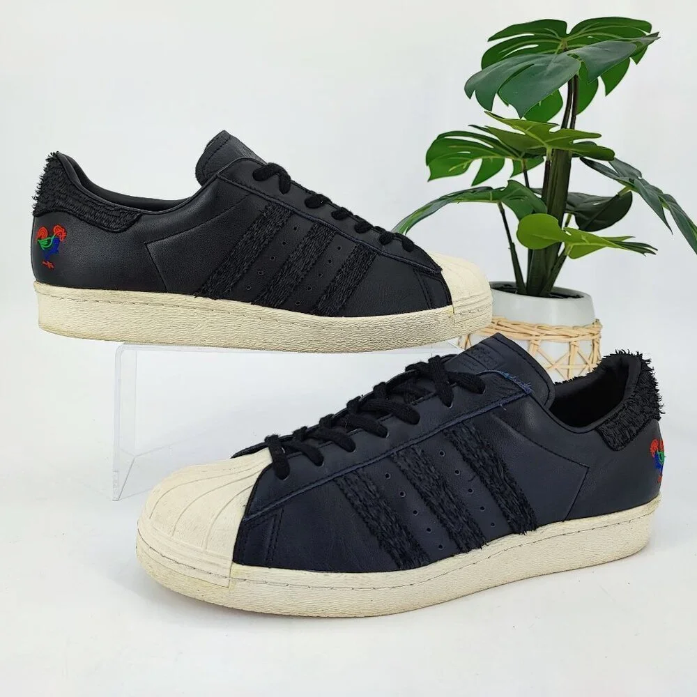 Adidas Men's Superstar Rooster Black Leather Sneaker Shoes Size 10